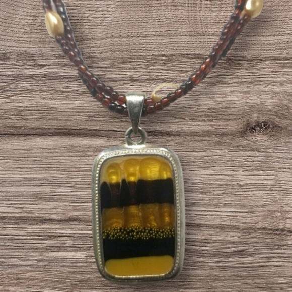 VINTAGE BROWN GLASS BEADS W/PENDANT - KENNETH COLE - Picture 1 of 8